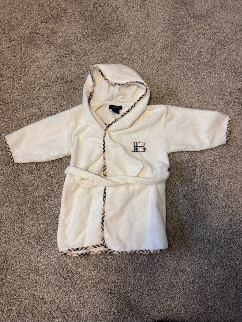Authentic Burberry Kids Hooded Terry Robe with Signature Trim